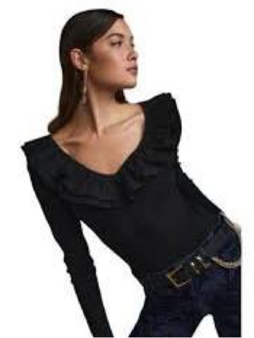 Dolan anthropology Black Ruffle V-Neck Long Sleeve Blouse